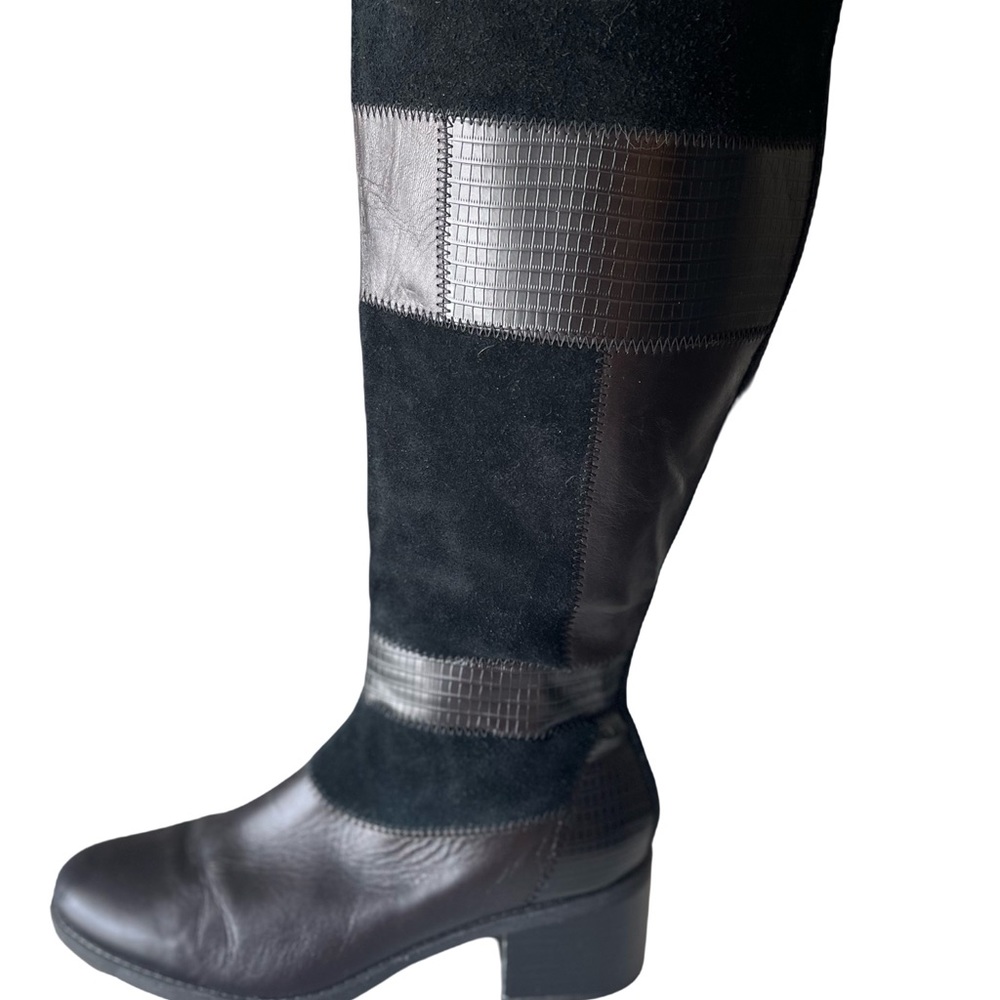 Black suede and leather boots.